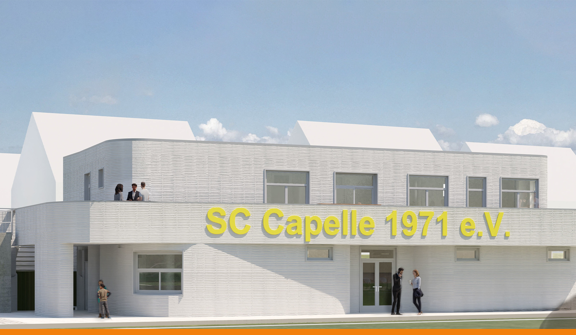 Rendering of Europe's First 3D Printed Public Building, a football clubhouse in Nordkirchen, Germany
