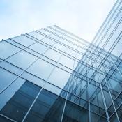 Closeup of glass exterior on an office building
