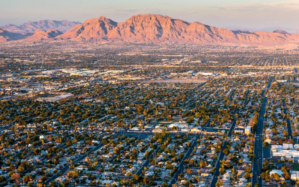View of Las Vegas homes with mountains in the background