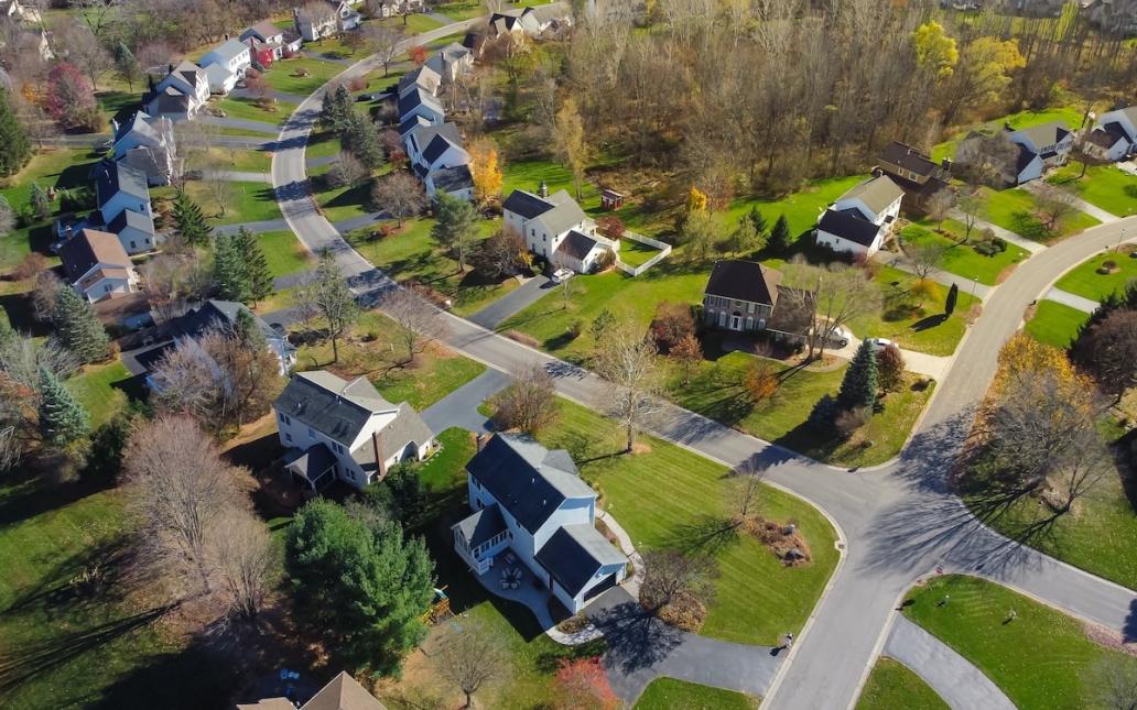 Aerial view of neighborhood in Rochester, N.Y. 