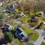 Aerial view of neighborhood in Rochester, N.Y. 