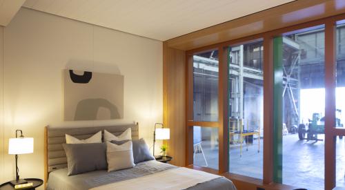 Post-modular residential bedroom pod constructed by Assembly OSM, built in parts and clicked together like Legos.