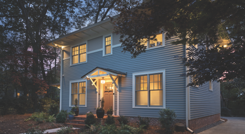 there's just one outdoor condenser for this ductless mini-split system that serves a two-story, 2,646-square-foot home