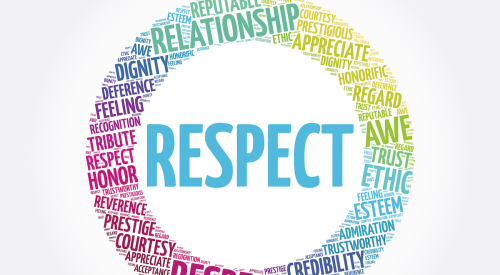 Word-cloud of good business principles like respect and reputable practices