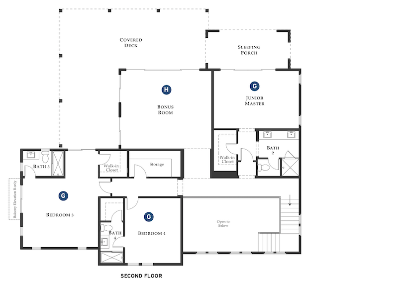 second-floor plan of The Davidson Collection luxury home by Robert Hidey