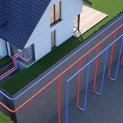 Cutaway view of a home's geothermal system